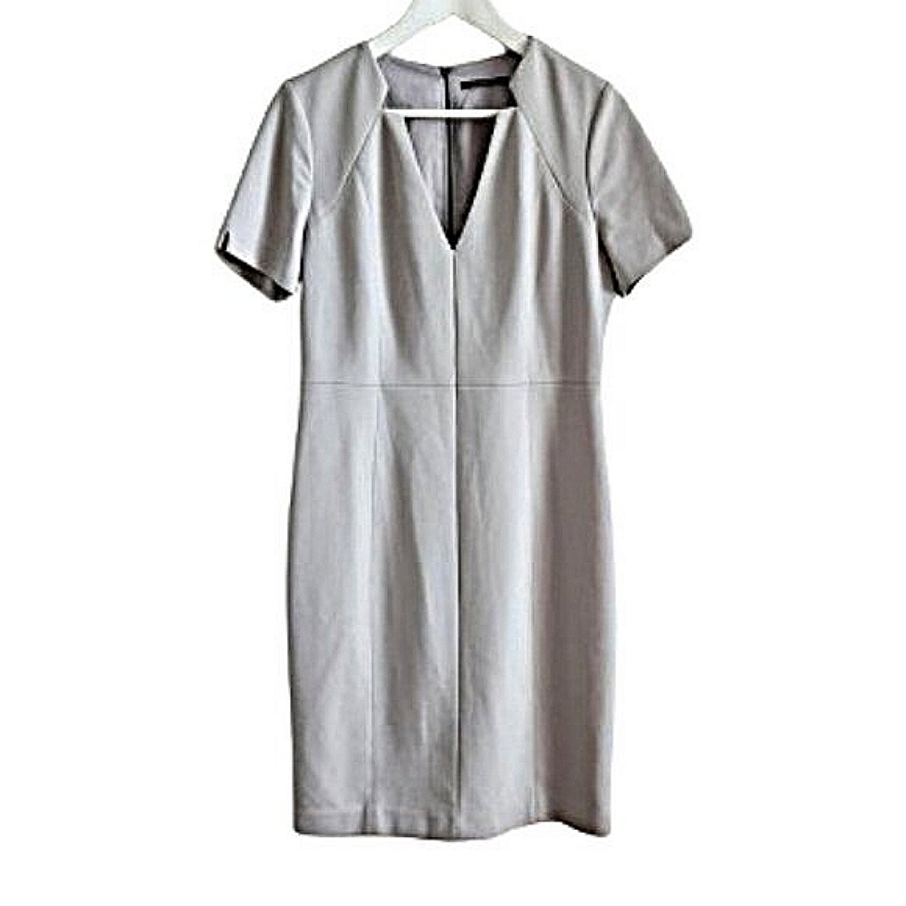 Tahari oatmeal beige fitted dress